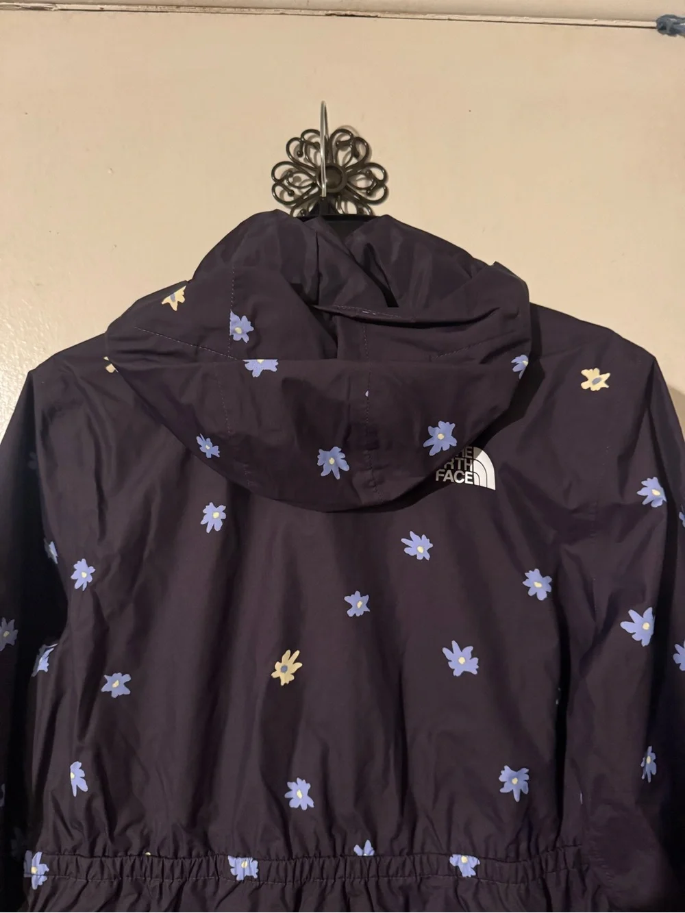 The North Face Navy Floral Hooded Raincoat with Blue & Cream Accents